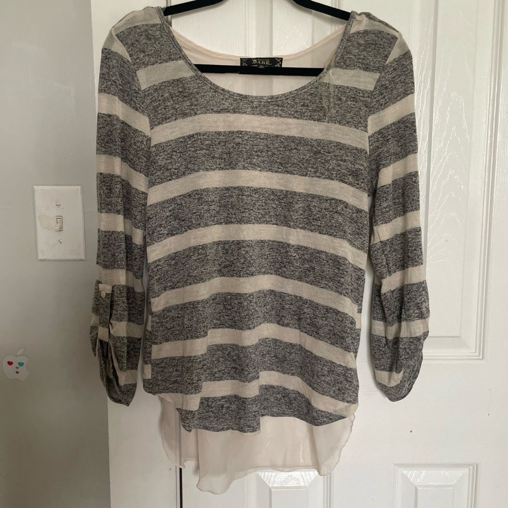 ARE Gray and Cream Striped Top